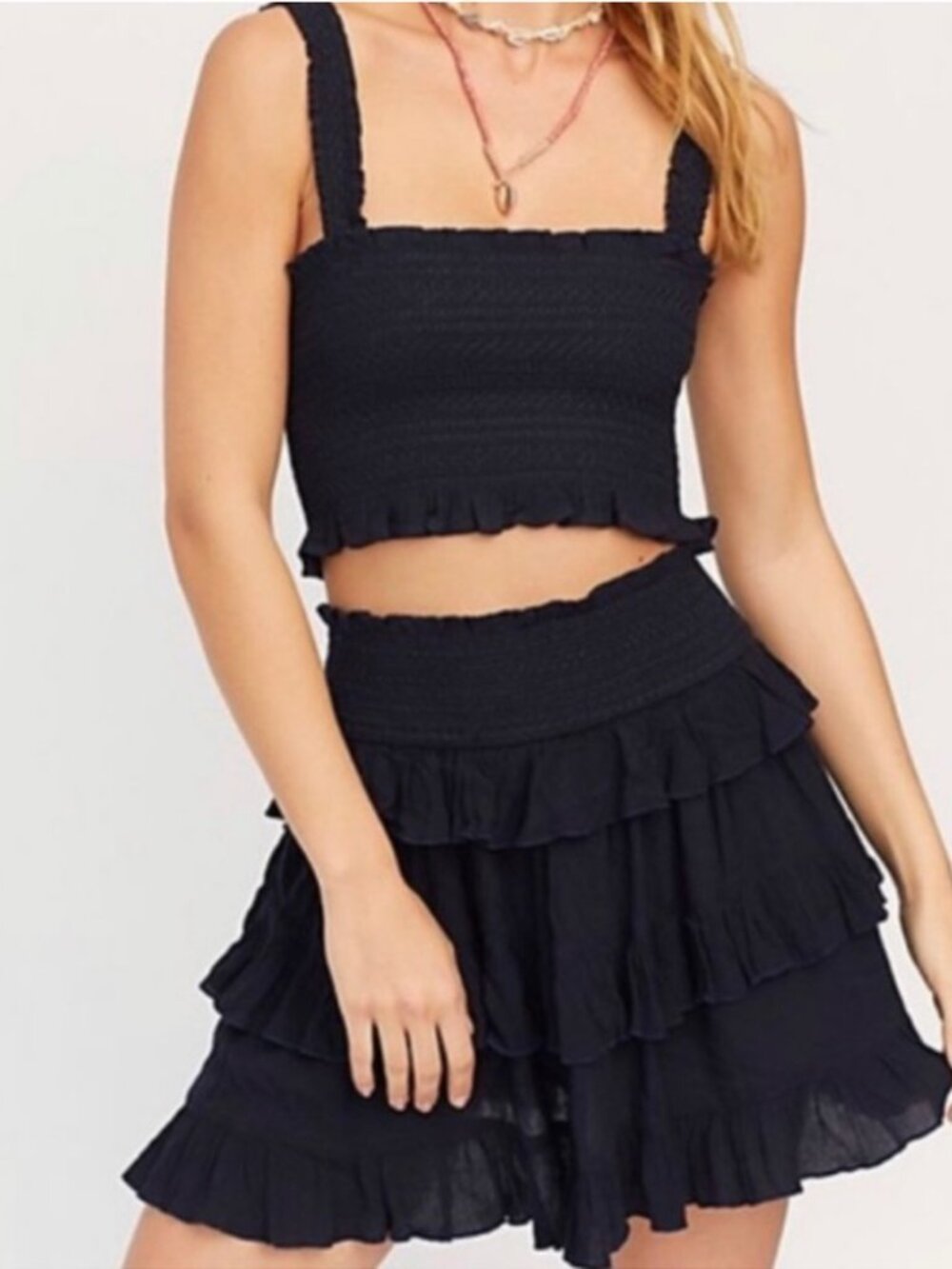 Free People Thalia Black Smocked Ruffle Skirt Set – Size M